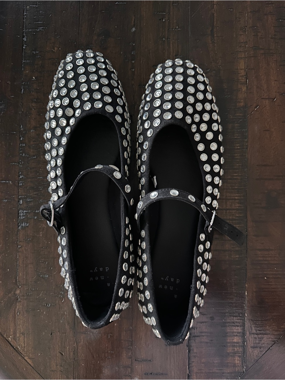 a new day Black Studded Slip-On Flats with Silver Accents